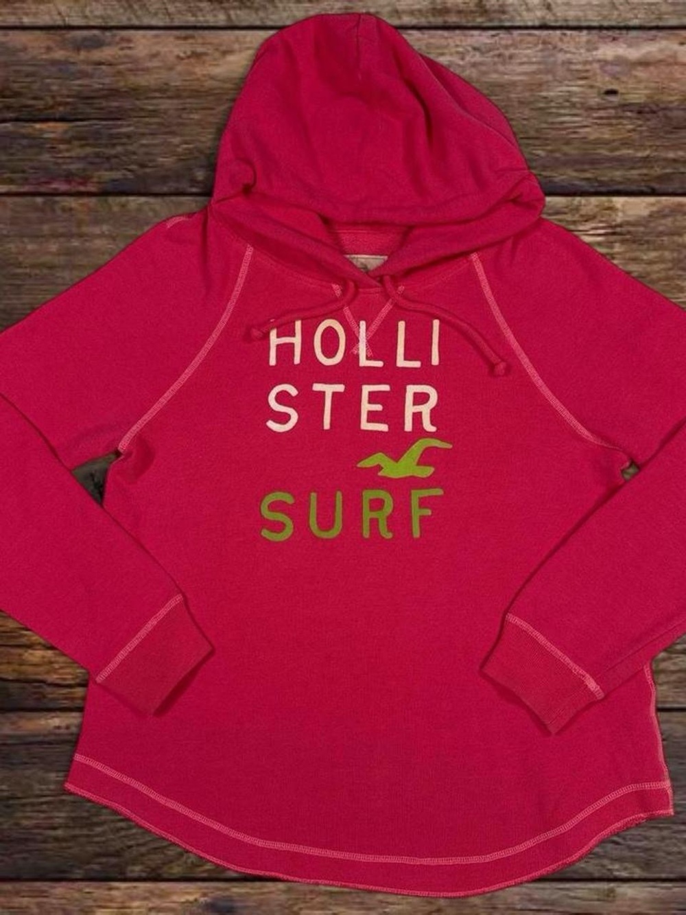 Hollister Hot Pink Hooded Pullover with Green Surf Logo
